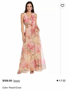 Floral Peach-Coral V-Neck Maxi Dress with Wrap Waist